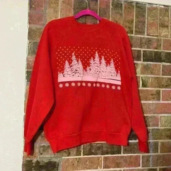 Vintage 80’s Christmas Tree Snow Sweater - Picture 1 of 5